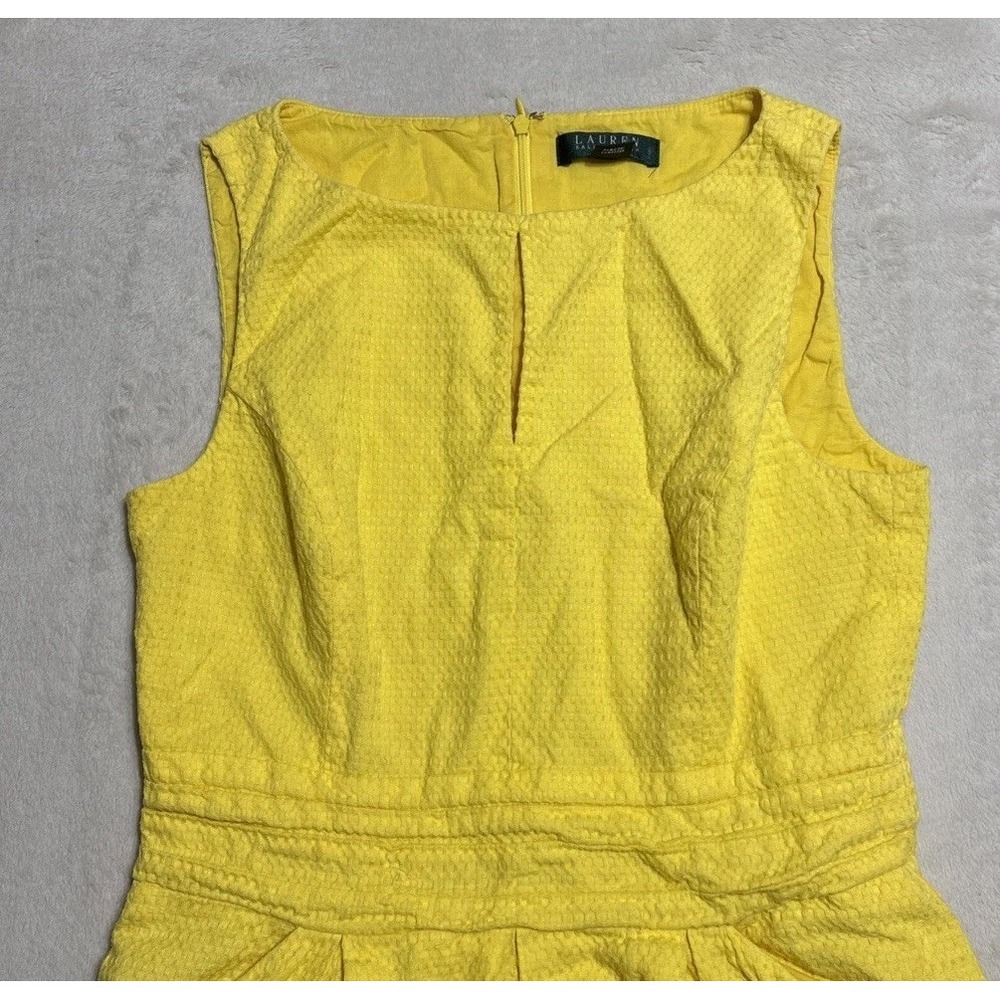 Lauren Ralph Lauren Dress Womens 10 Yellow Key Hole Sleeveless Zip Back Pockets - Picture 3 of 11